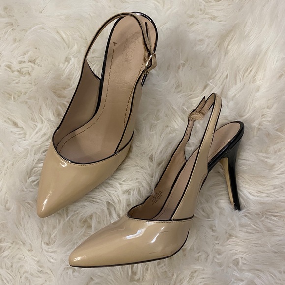 Nude with Black Trim “Lydia” Slingback Pumps - Picture 5 of 11